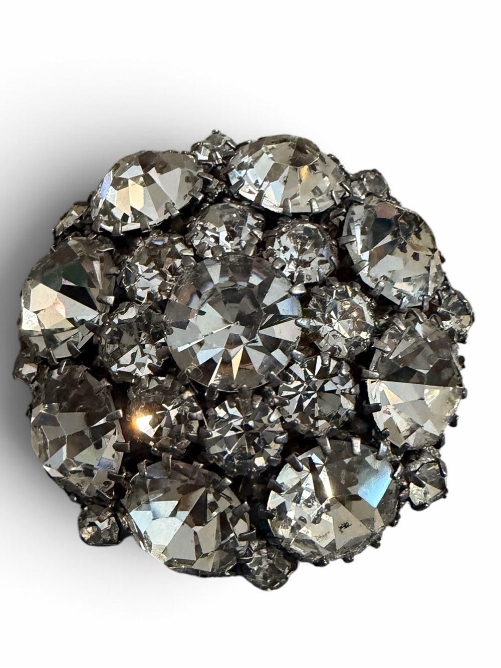 Vintage MCM Silver Crystal Cluster Brooch - Sparkling Clear Rhinestone Pin